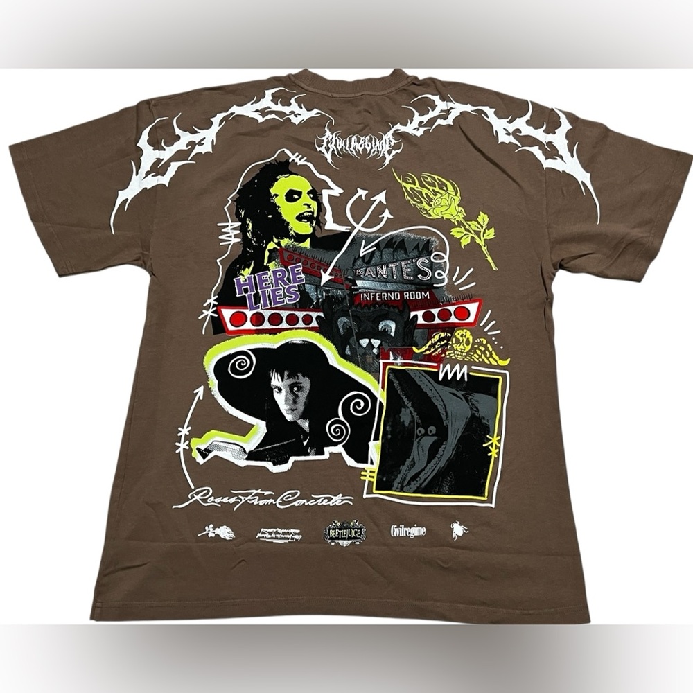 Civil Regime X Beetle Juice "It's Showtime" Oversized T Shirt Brown Size XXL